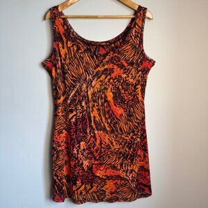 Womens Sleeveless Abstract Print Tank Top Orange Size XL Art Fire Fairy Festival